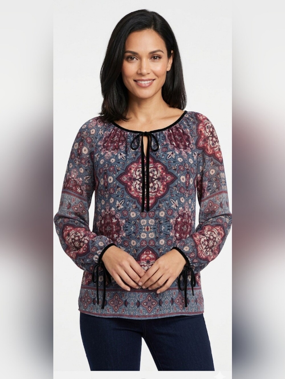 White House Black Market Paisley Blouse - Blue and Red Size 12.
